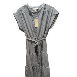 Montea Black and White Striped V-Neck Dress